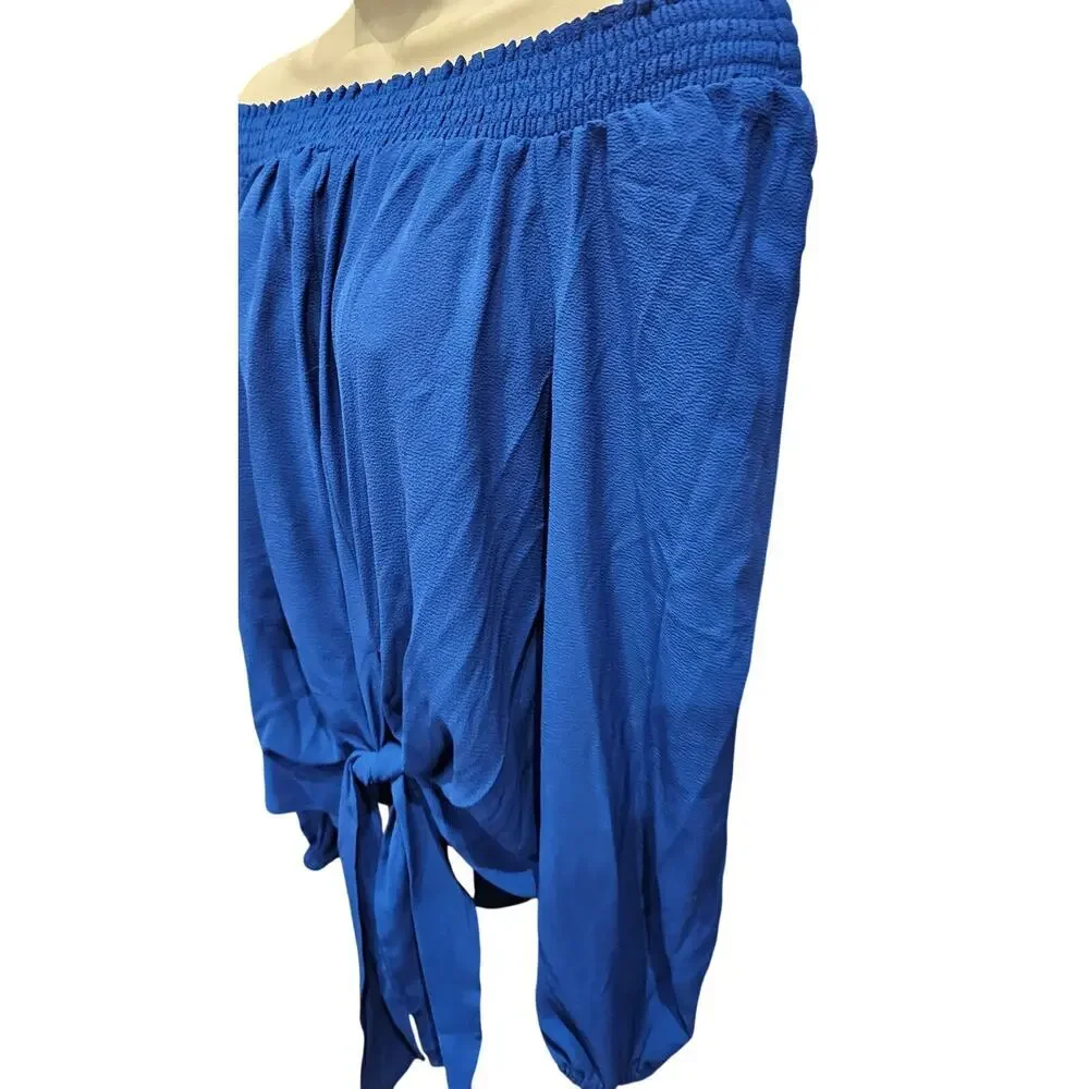 NWT Michael Kors royal blue tie front sz S elastic off the shoulder summer top
